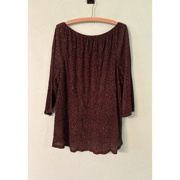 Soft Surroundings XL Black Brown Gold Metallic 3/4 Sleeve Blouse 21” PTP 25” Len - Picture 2 of 3